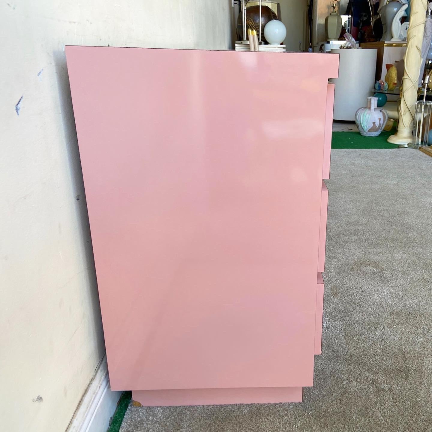 Postmodern Pink Lacquer Laminate Dresser 6 Drawers For Sale at