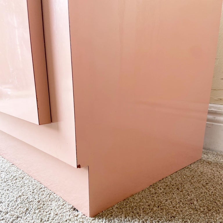 Postmodern Pink Lacquer Laminate & Gold Nightstands, a Pair 2