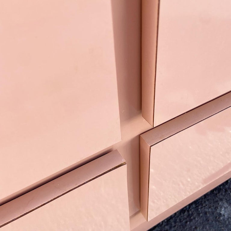 Postmodern Pink Lacquer Laminate Highboy Waterfall Dresser, 5 Drawers