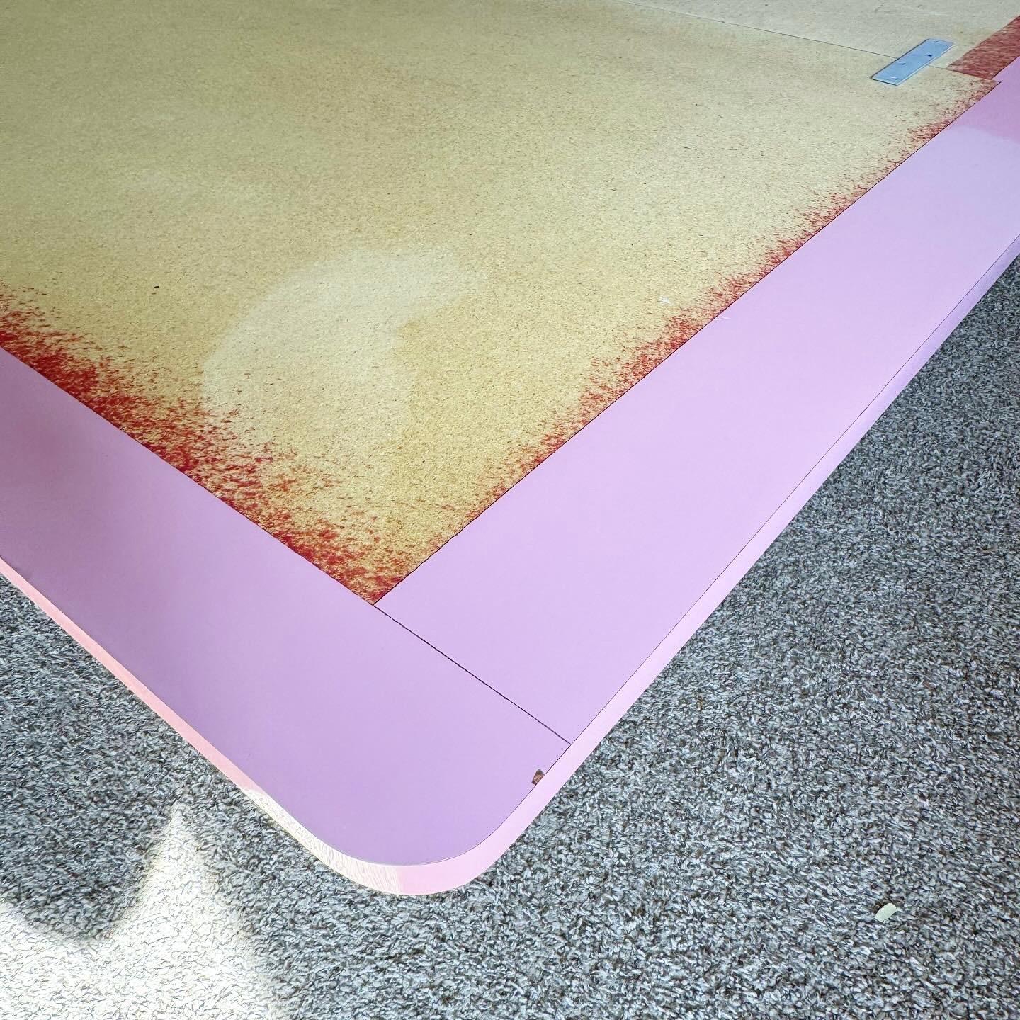 20th Century Postmodern Pink Lacquer Laminate King Size Platform Bed and Headboard For Sale