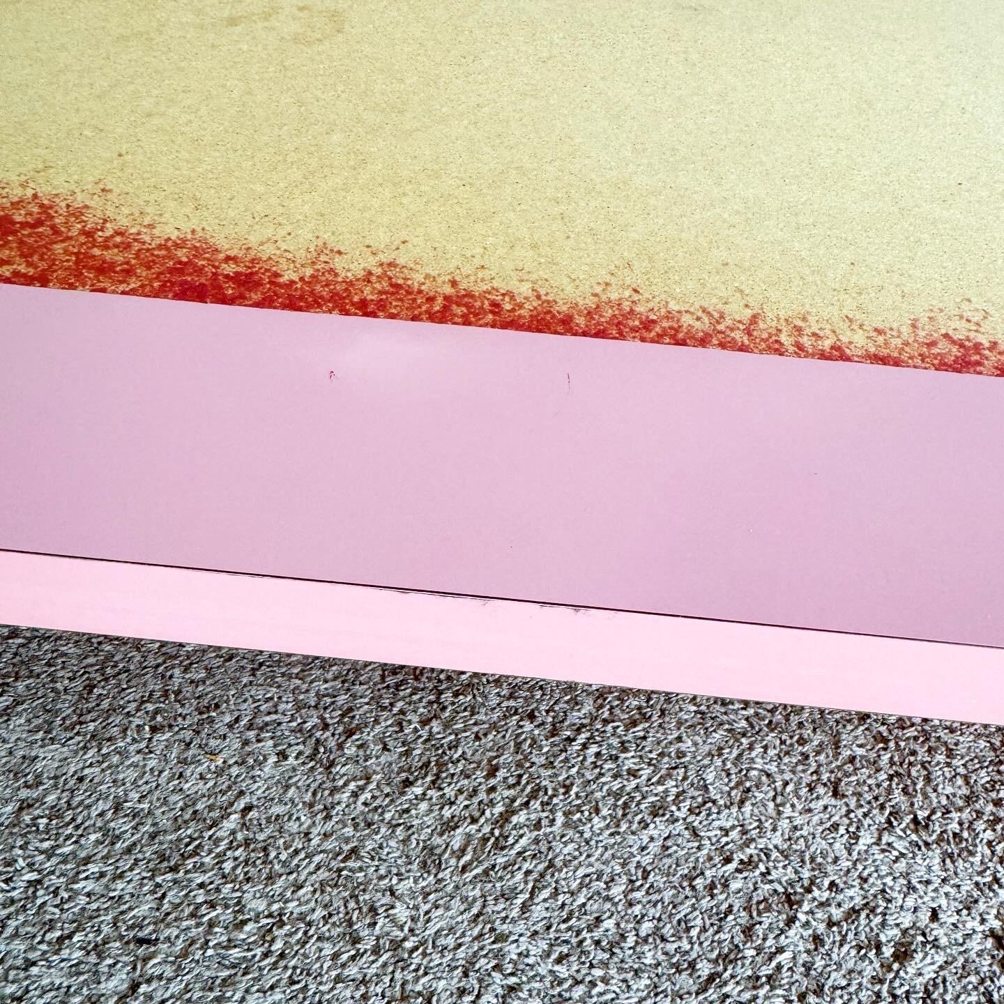 Postmodern Pink Lacquer Laminate King Size Platform Bed and Headboard For Sale 1