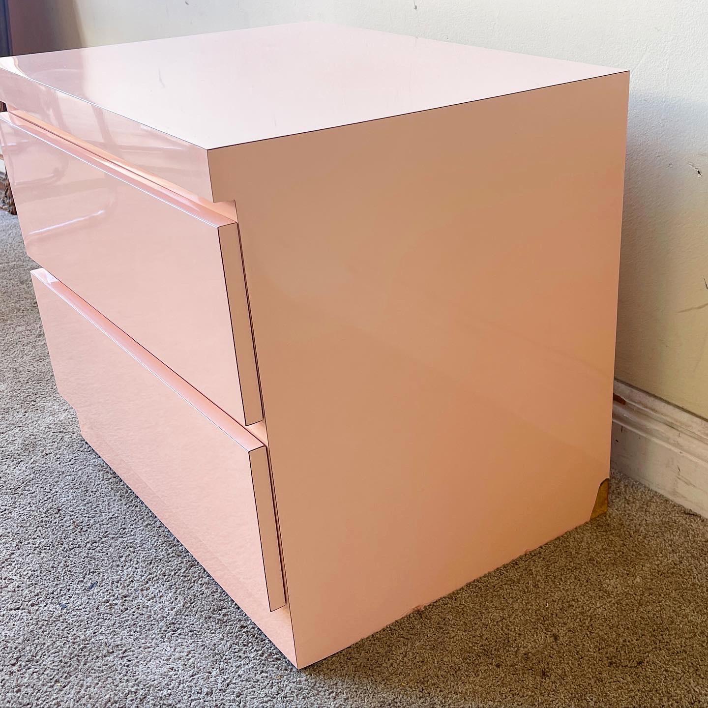 Post-Modern Postmodern Pink Lacquer Laminate Nightstand, 1980s