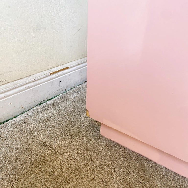 Late 20th Century Postmodern Pink Lacquer Laminate Nightstands, a Pair
