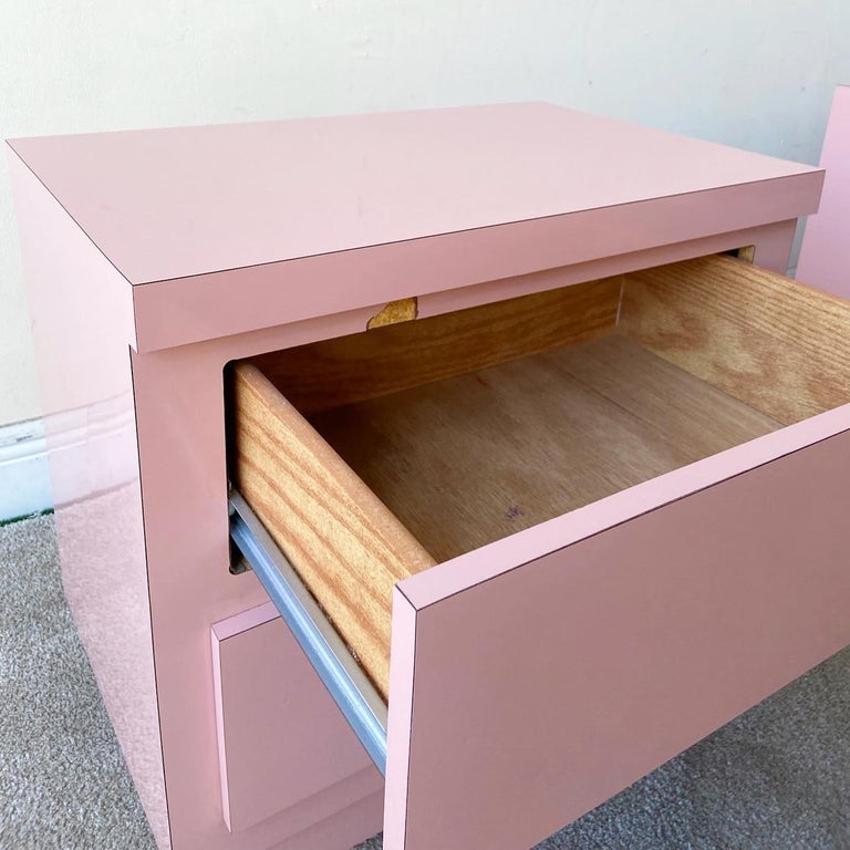 Postmodern Pink Lacquer Laminate Nightstands, a Pair 1