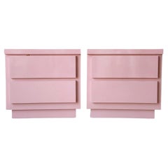 Postmodern Pink Lacquer Laminate Nightstands, a Pair