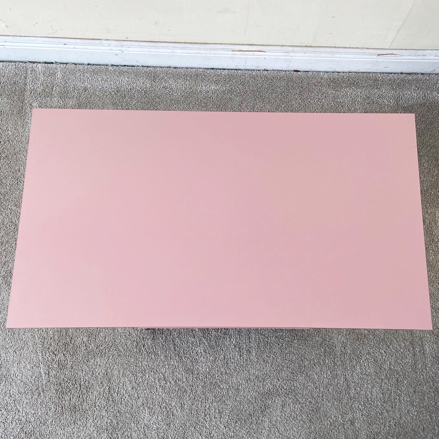 Postmodern Pink Lacquer Laminate Rolling Side Table 1