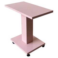 Postmodern Pink Lacquer Laminate Rolling Side Table