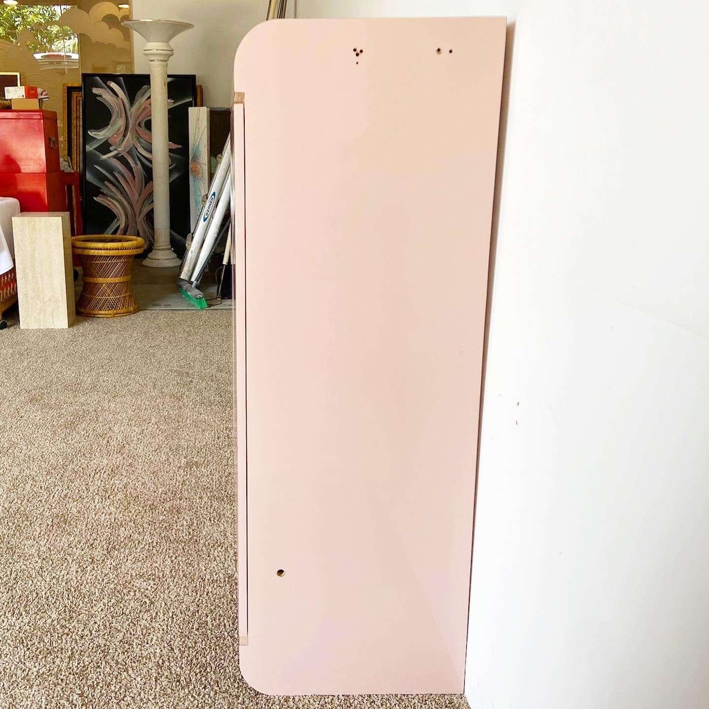 Postmodern Pink Lacquer Laminate Waterfall Cabinets - a Pair 1