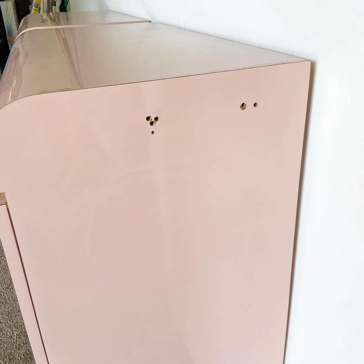 Postmodern Pink Lacquer Laminate Waterfall Cabinets - a Pair 3