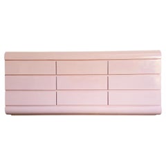 Postmodern Pink Lacquer Laminate Waterfall Dresser, 9 Drawers