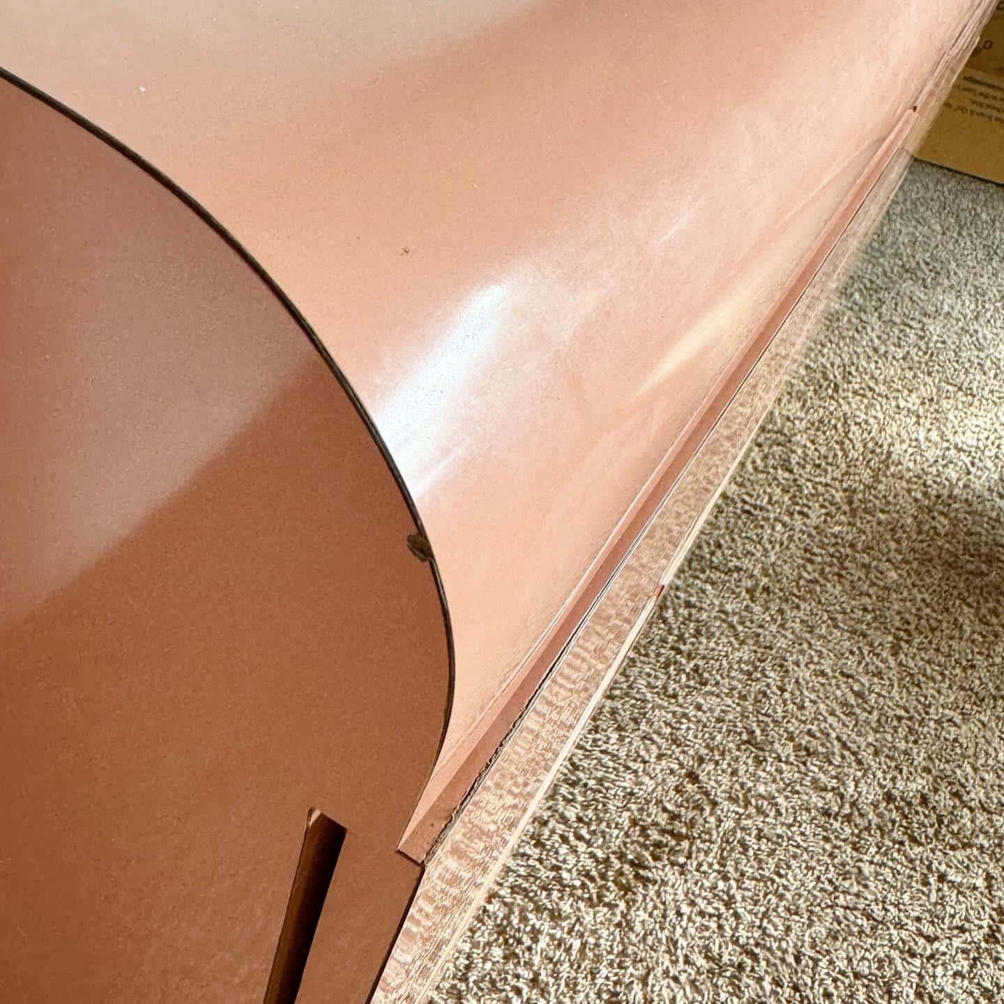 Post-Modern Postmodern Pink Lacquer Laminate Waterfall Dresser With Gold Accents