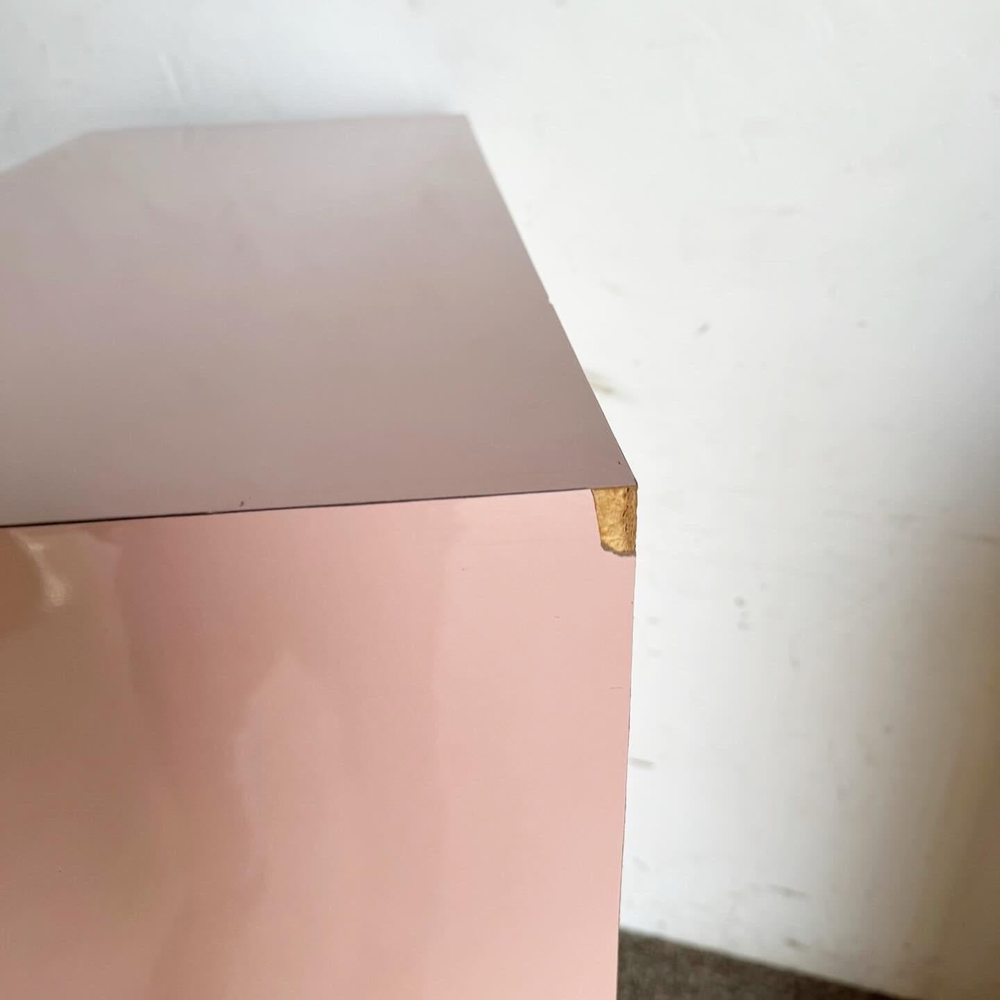 Late 20th Century Postmodern Pink Lacquer Laminate Waterfall Highboy Dresser For Sale