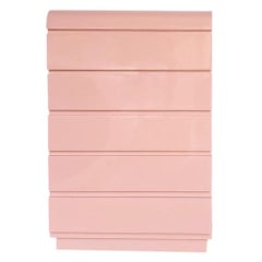 Comò Highboy postmoderno in laminato laccato rosa a cascata