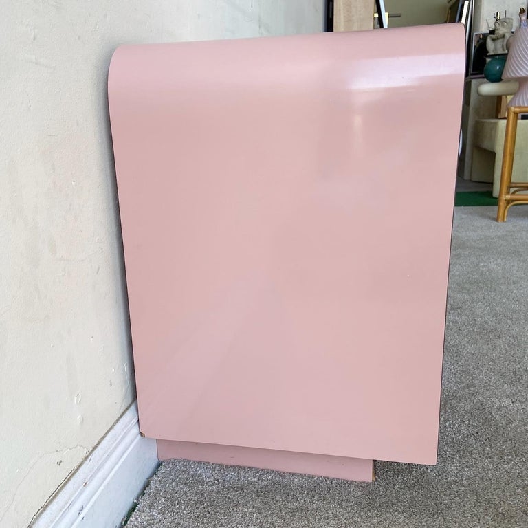 Postmodern Pink Lacquer Laminate Waterfall Nightstand For Sale at 1stDibs
