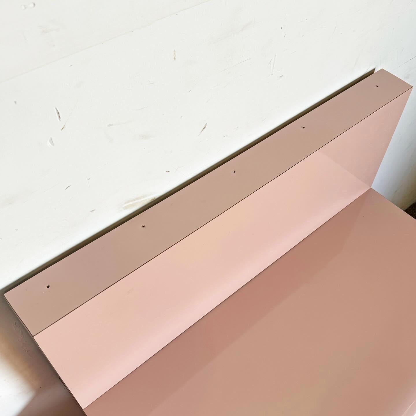 Postmodern Pink Lacquer Laminate Waterfall Nightstands With Gold Accents, a Pair For Sale 4