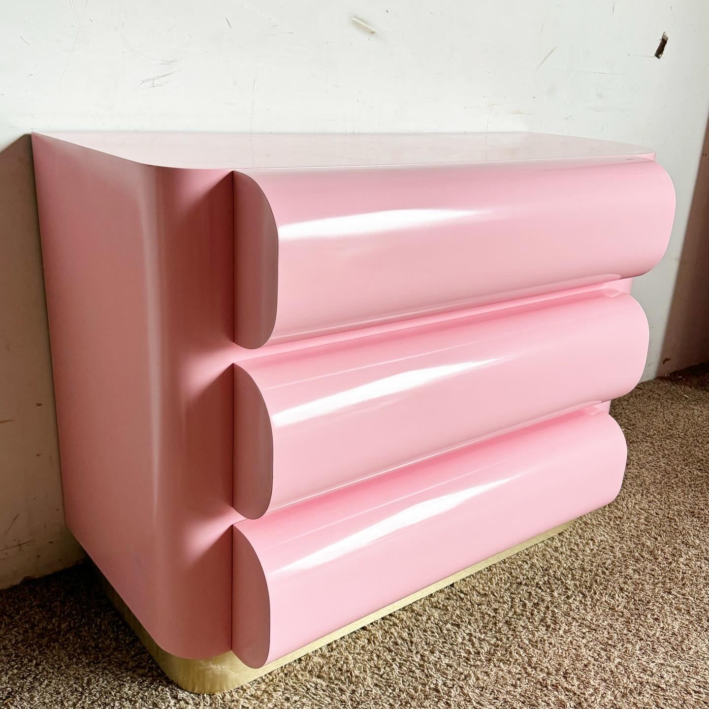 Post-Modern Postmodern Pink Lacquered Curved Bullnose Commode /Chest of Drawers For Sale