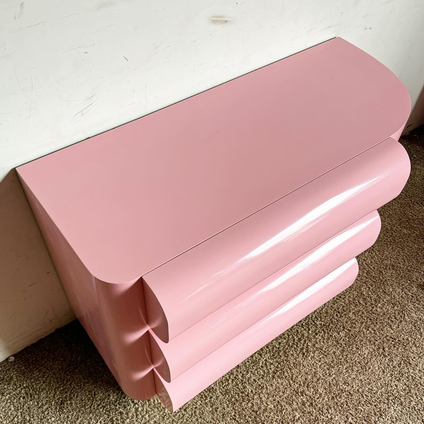 American Postmodern Pink Lacquered Curved Bullnose Commode /Chest of Drawers For Sale