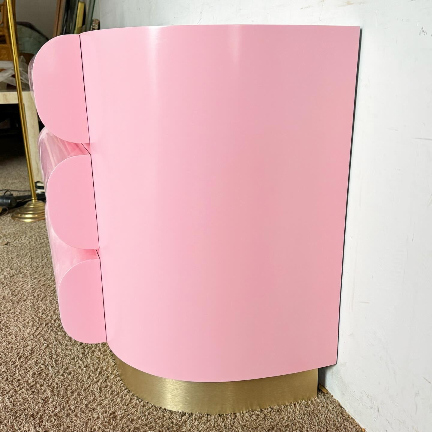 Late 20th Century Postmodern Pink Lacquered Curved Bullnose Commode /Chest of Drawers For Sale