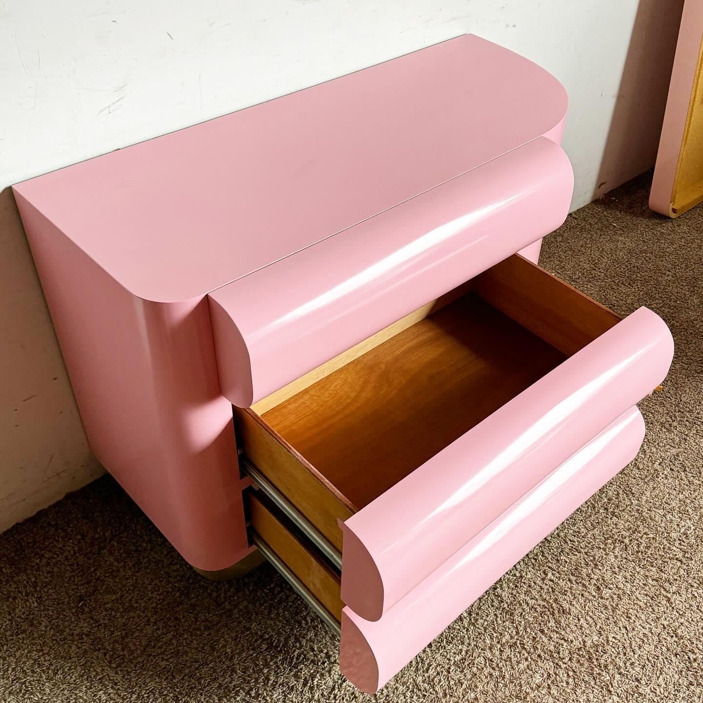 Laminate Postmodern Pink Lacquered Curved Bullnose Commode /Chest of Drawers For Sale