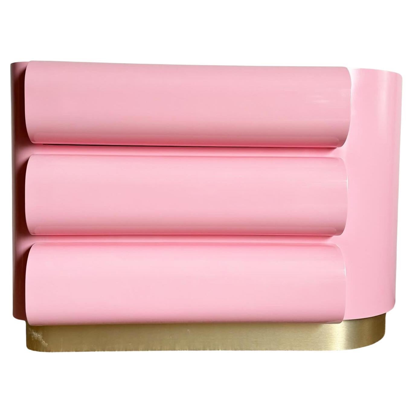 Postmodern Pink Lacquered Curved Bullnose Commode /Chest of Drawers For Sale