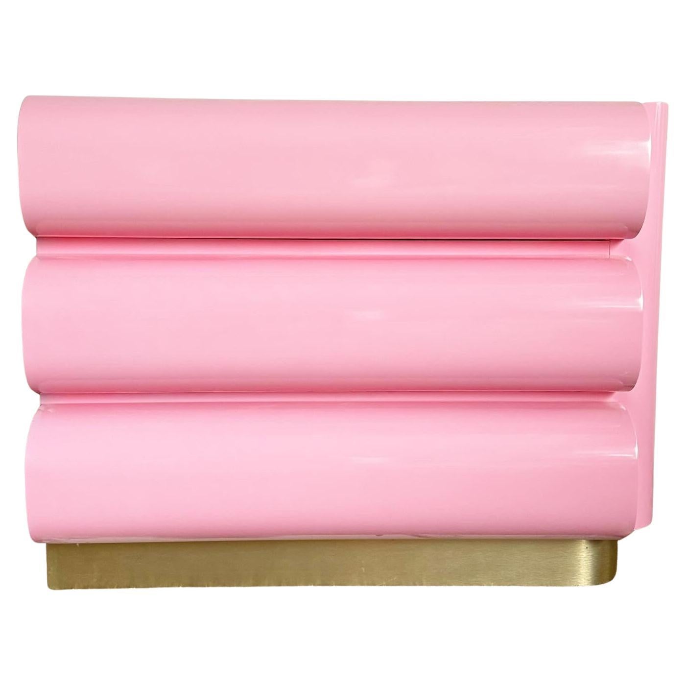 Postmodern Pink Lacquered Curved Bullnose Chest of Drawers With Gold Accent For Sale