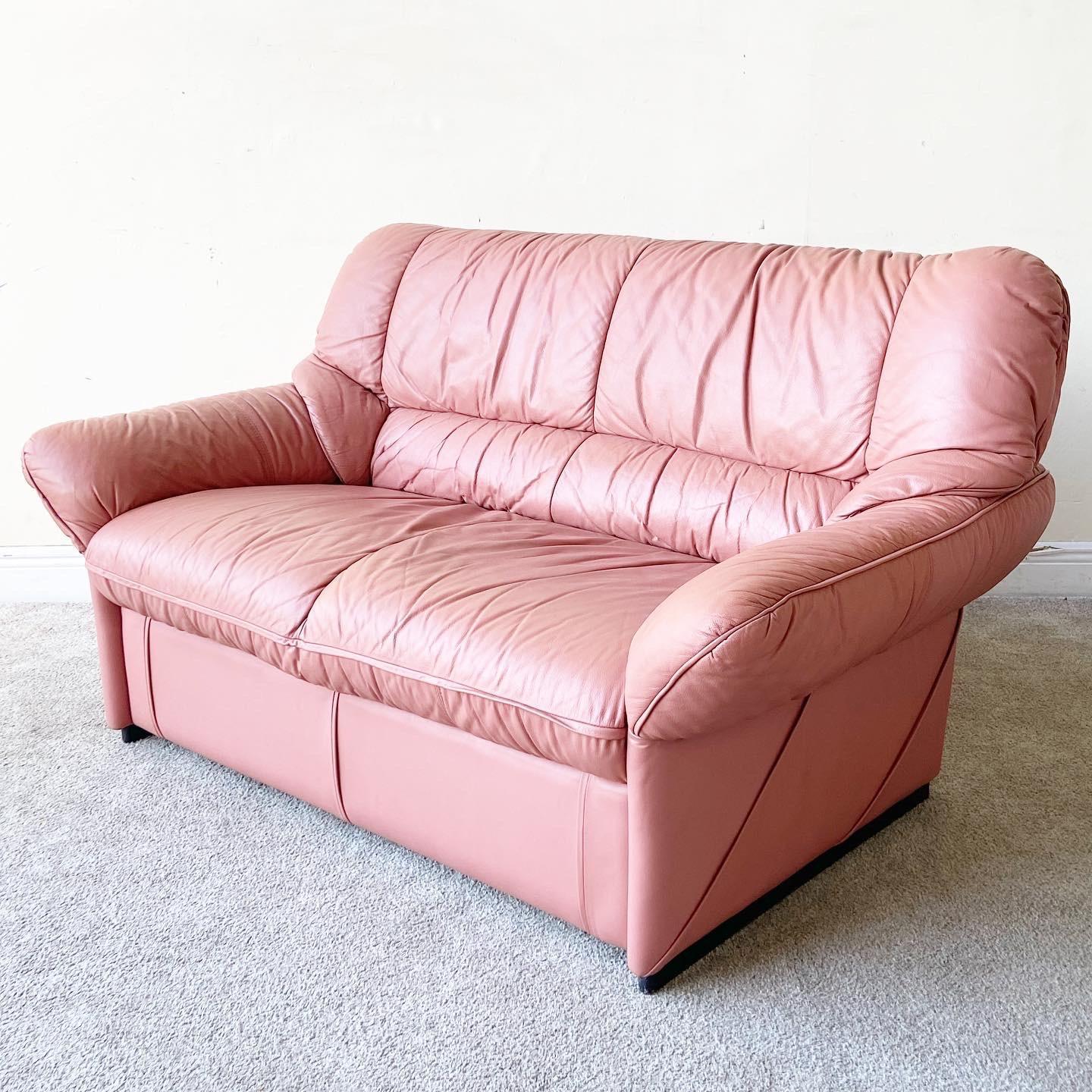 pink leather sofas