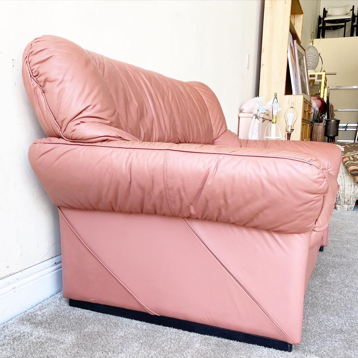 Late 20th Century Postmodern Pink Leatherette Sofa Love Seat by Pro-Design