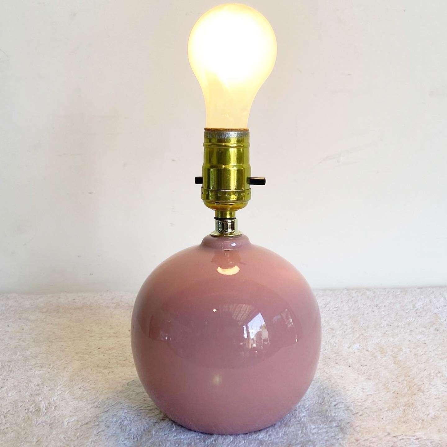 American Postmodern Pink Mauve Glossed Spherical Table Lamp For Sale
