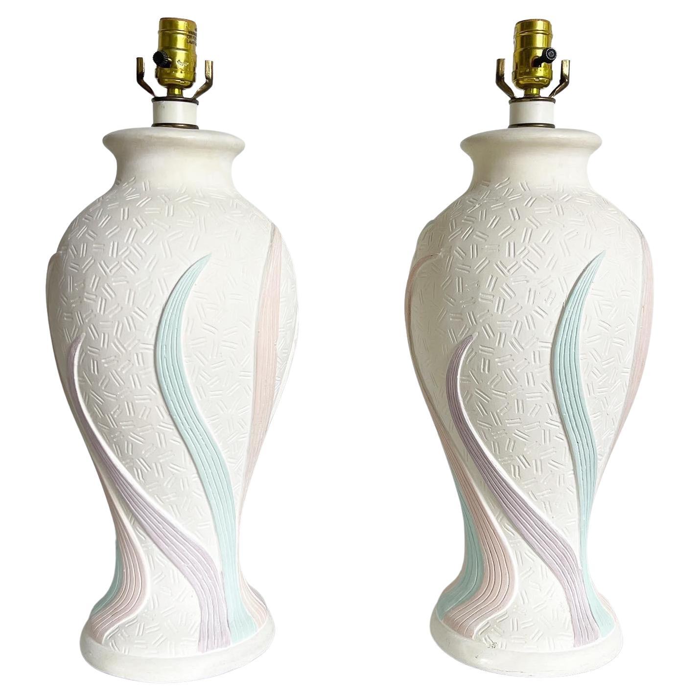 Postmodern Pink Purple and White Table Lamps - a Pair For Sale
