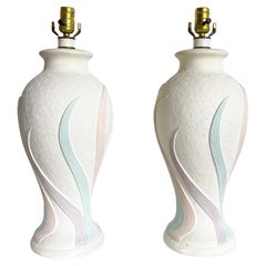 Used Postmodern Pink Purple and White Table Lamps - a Pair