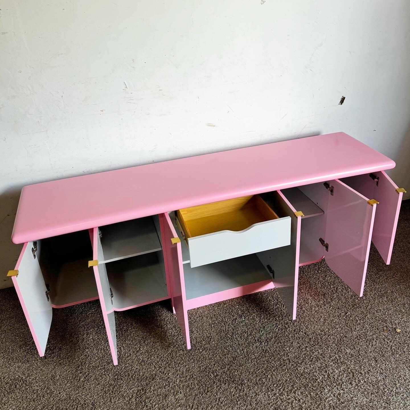 American Postmodern Pink Scalloped Floating Credenza