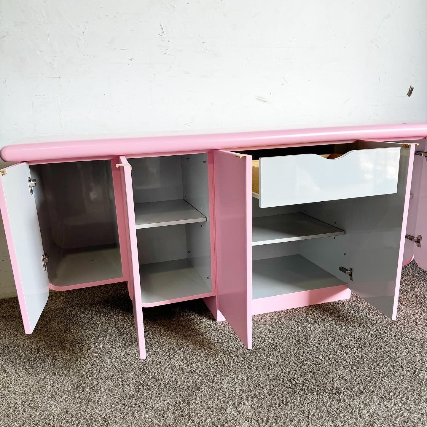 Late 20th Century Postmodern Pink Scalloped Floating Credenza