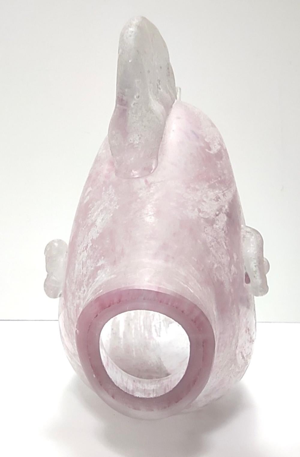Postmodern Pink Scavo Glass Decorative Fish Figure, Italy For Sale 4