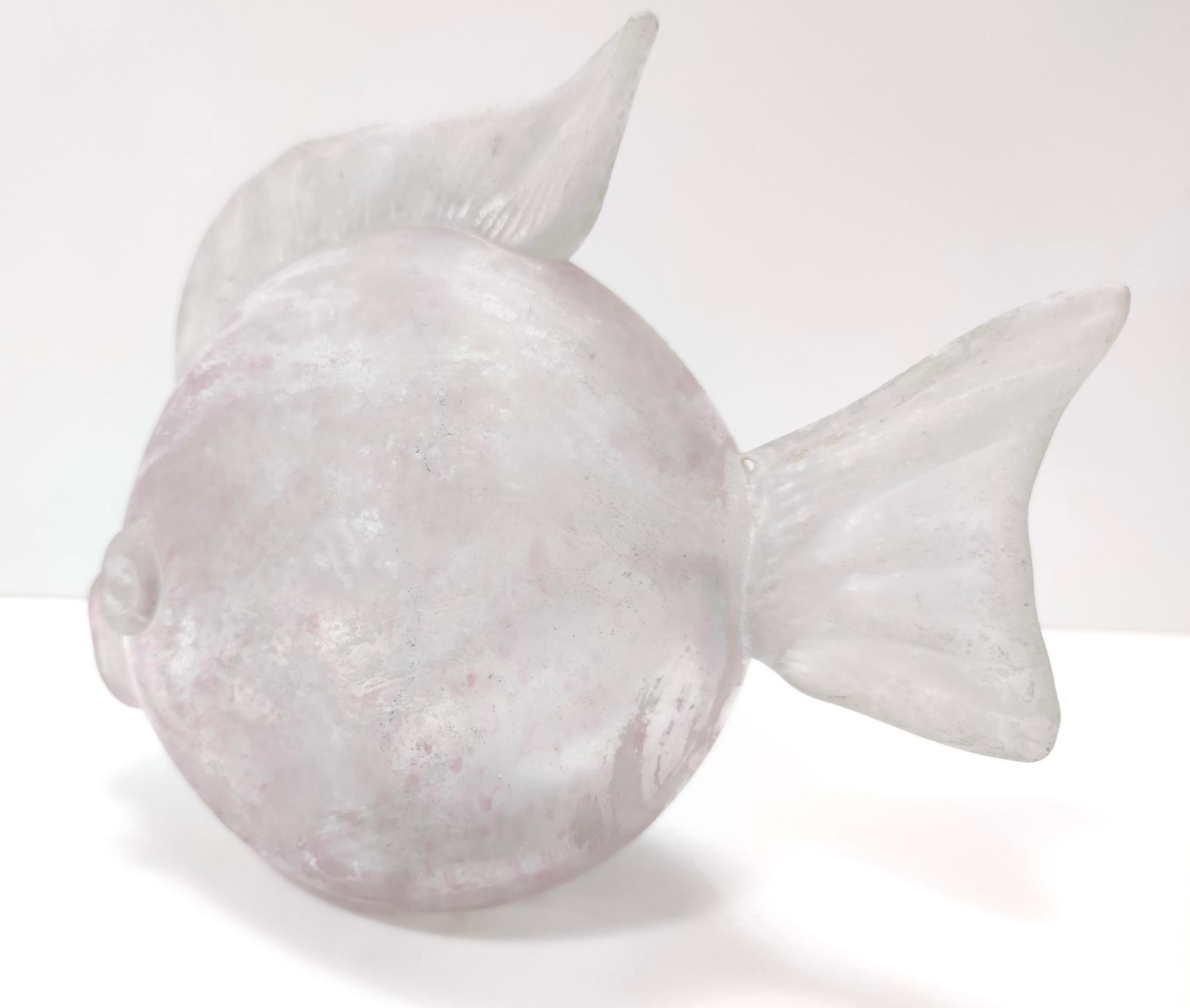 Late 20th Century Postmodern Pink Scavo Glass Decorative Fish Figure, Italy For Sale