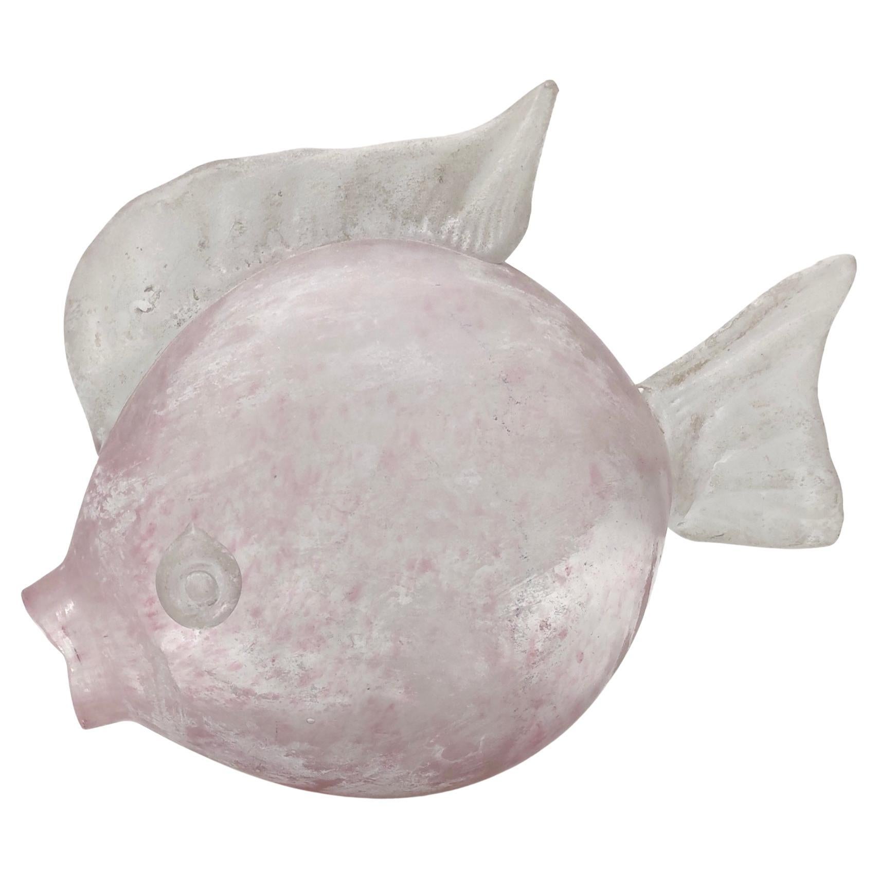 Postmodern Pink Scavo Glass Decorative Fish Figure, Italy