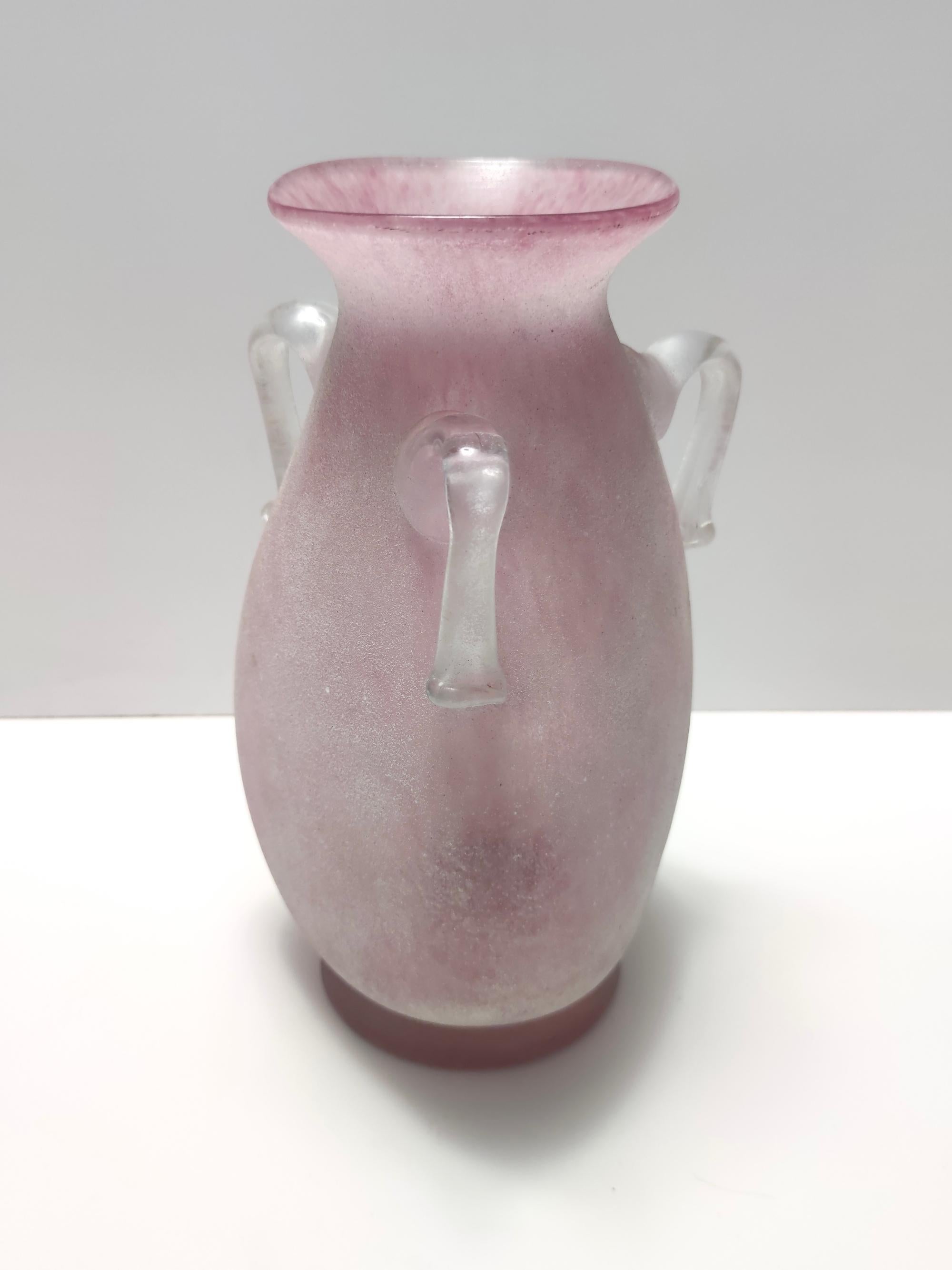 Italian Postmodern Pink Scavo Glass Vase Ascribable to Gino Cenedese, Italy For Sale