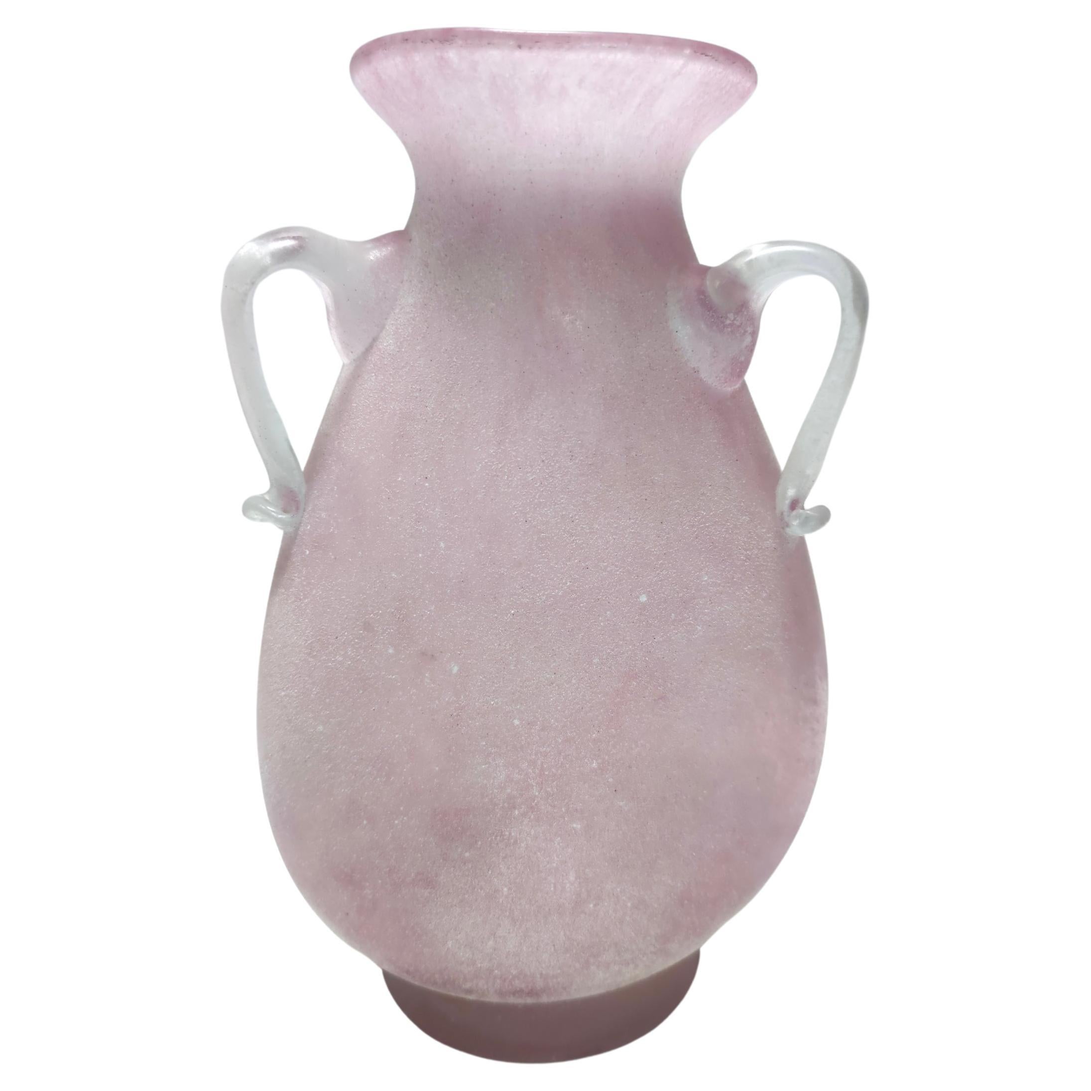 Postmodern Pink Scavo Glass Vase Ascribable to Gino Cenedese, Italy