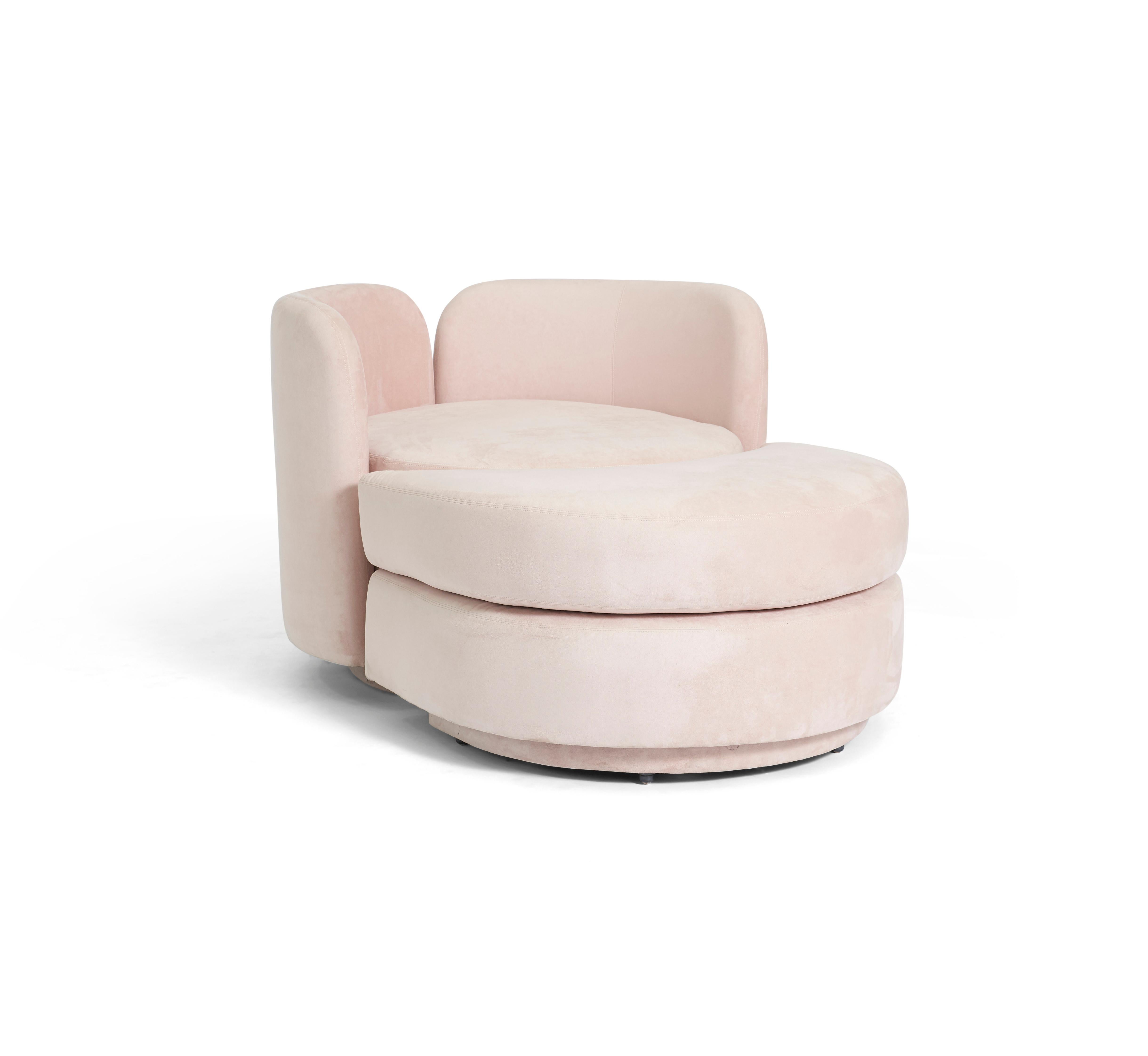 American Postmodern Pink Swivel Chair with Rolling Ottoman