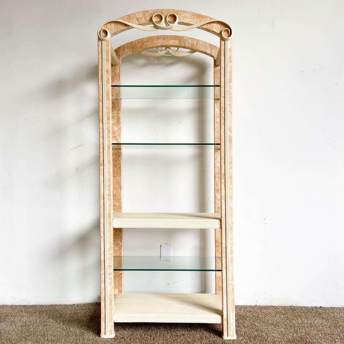 Post-Modern Postmodern Pink Tessellated Stone and Pencil Reed Etagere For Sale