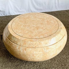 Postmodern Pink Tessellated Stone Swivel Top Coffee Table w/ Extension & Inlay