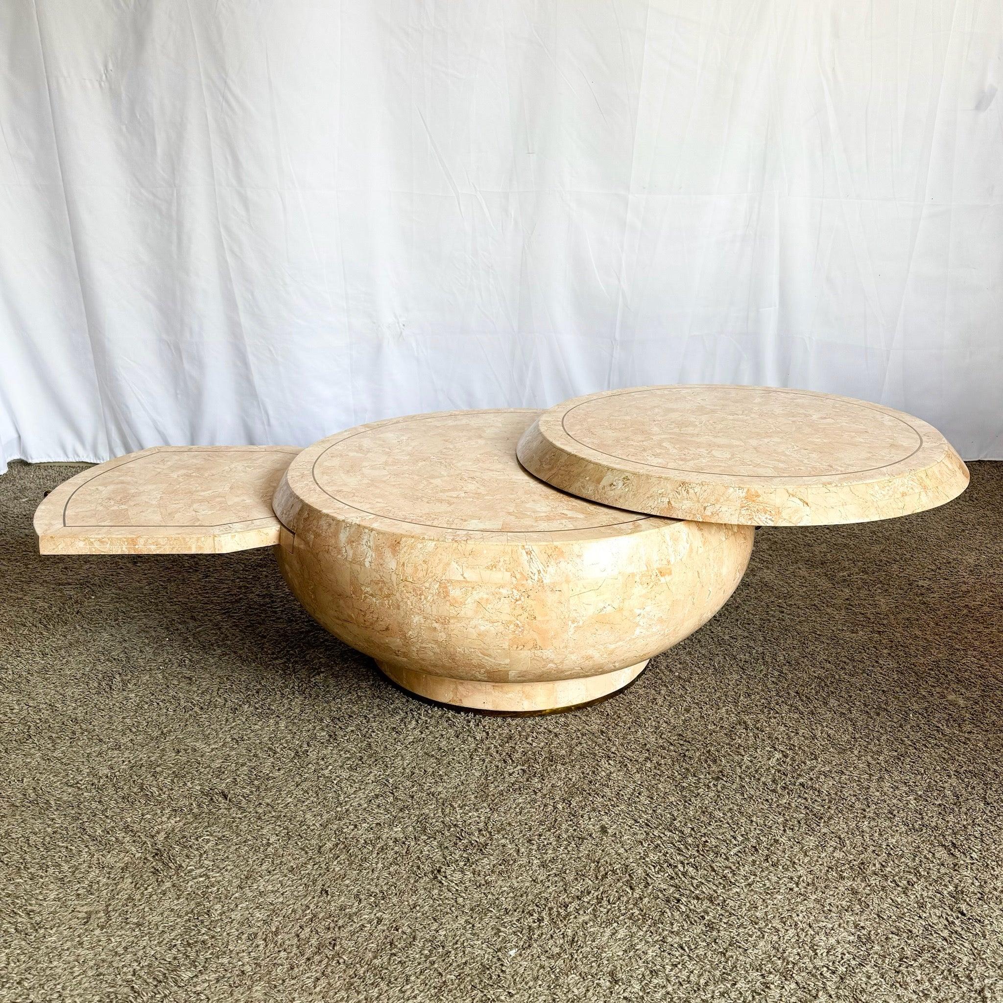 Philippine Postmodern Pink Tessellated Stone Swivel Top Coffee Table w/ Extension & Inlay For Sale