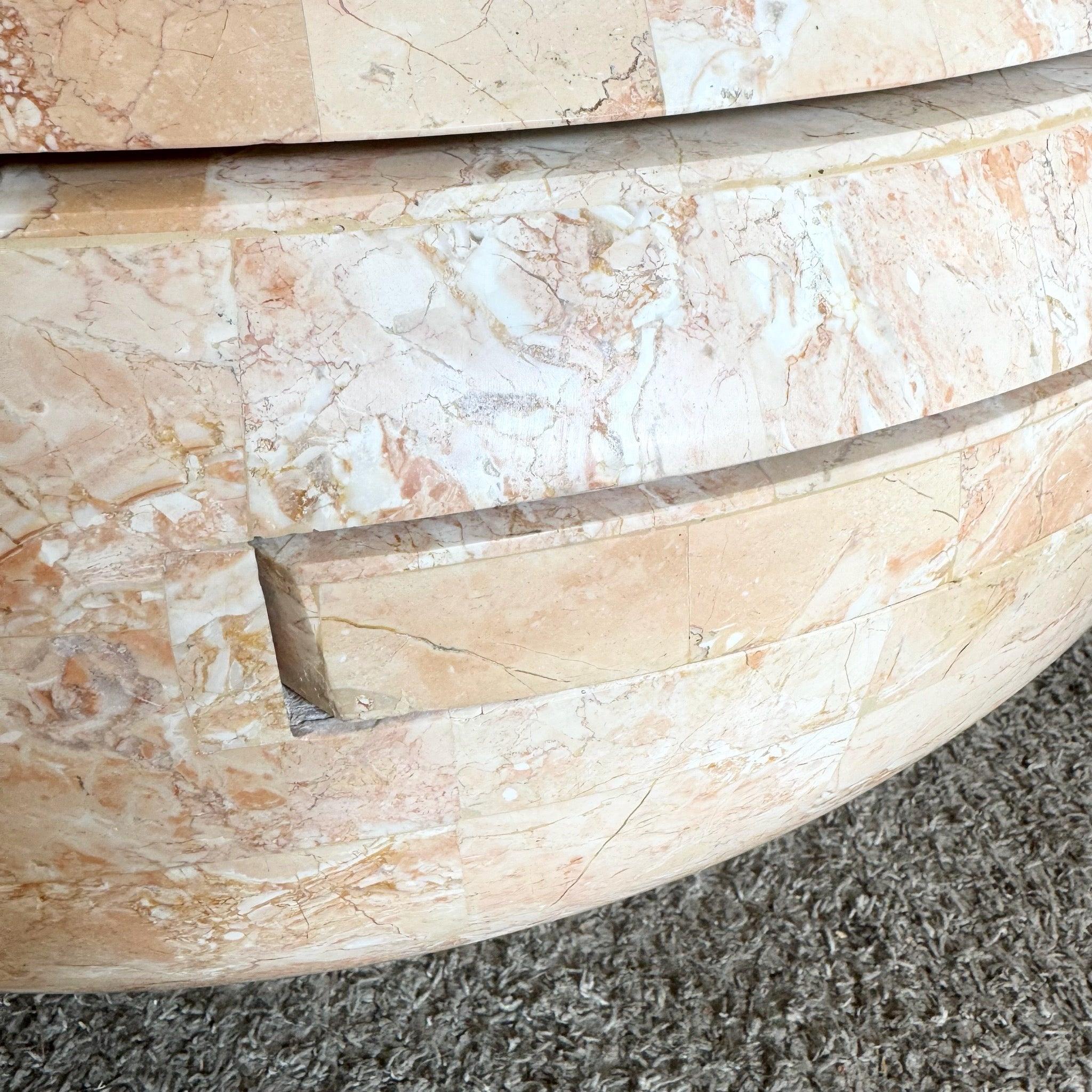 Postmodern Pink Tessellated Stone Swivel Top Coffee Table w/ Extension & Inlay For Sale 1