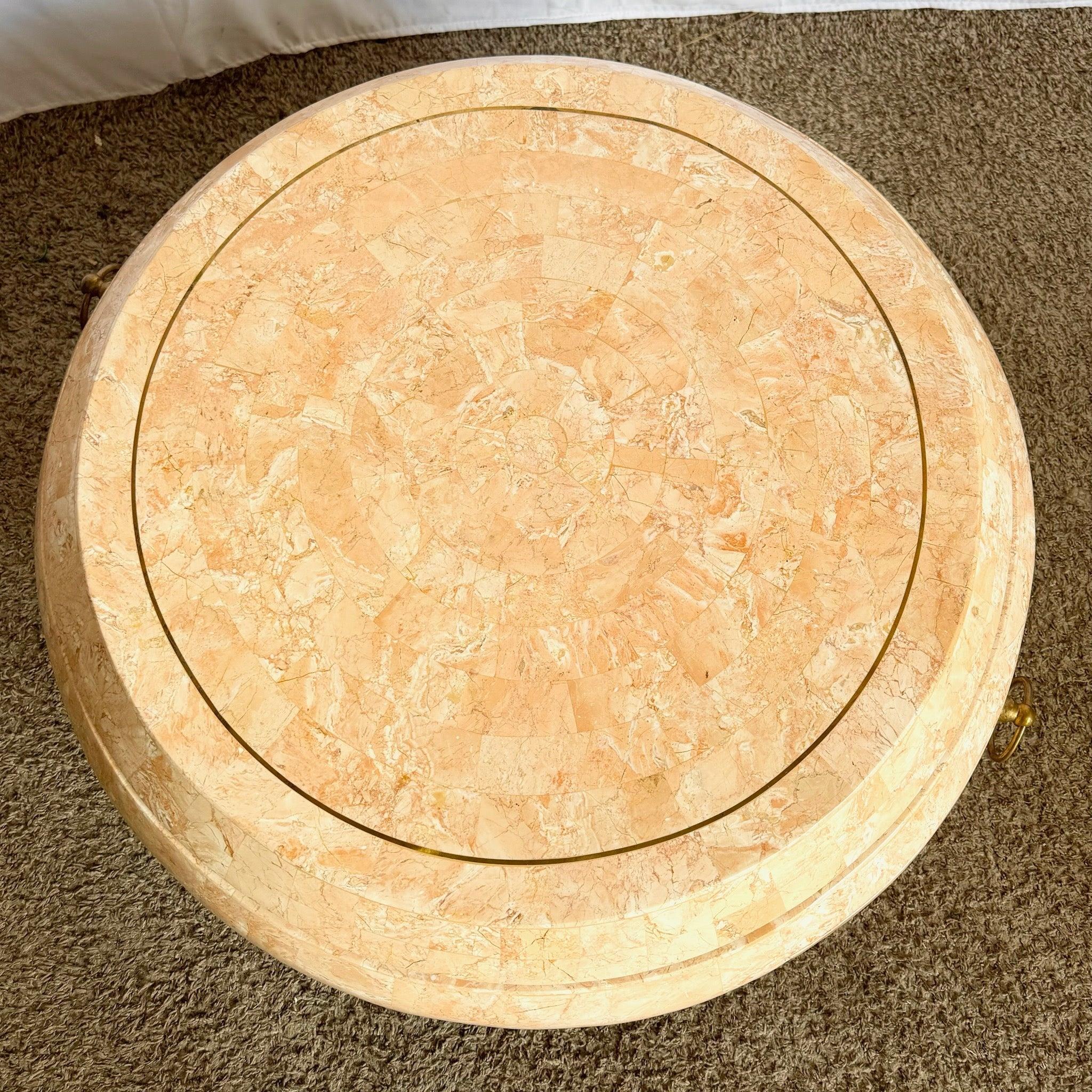 Postmodern Pink Tessellated Stone Swivel Top Coffee Table w/ Extension & Inlay For Sale 3