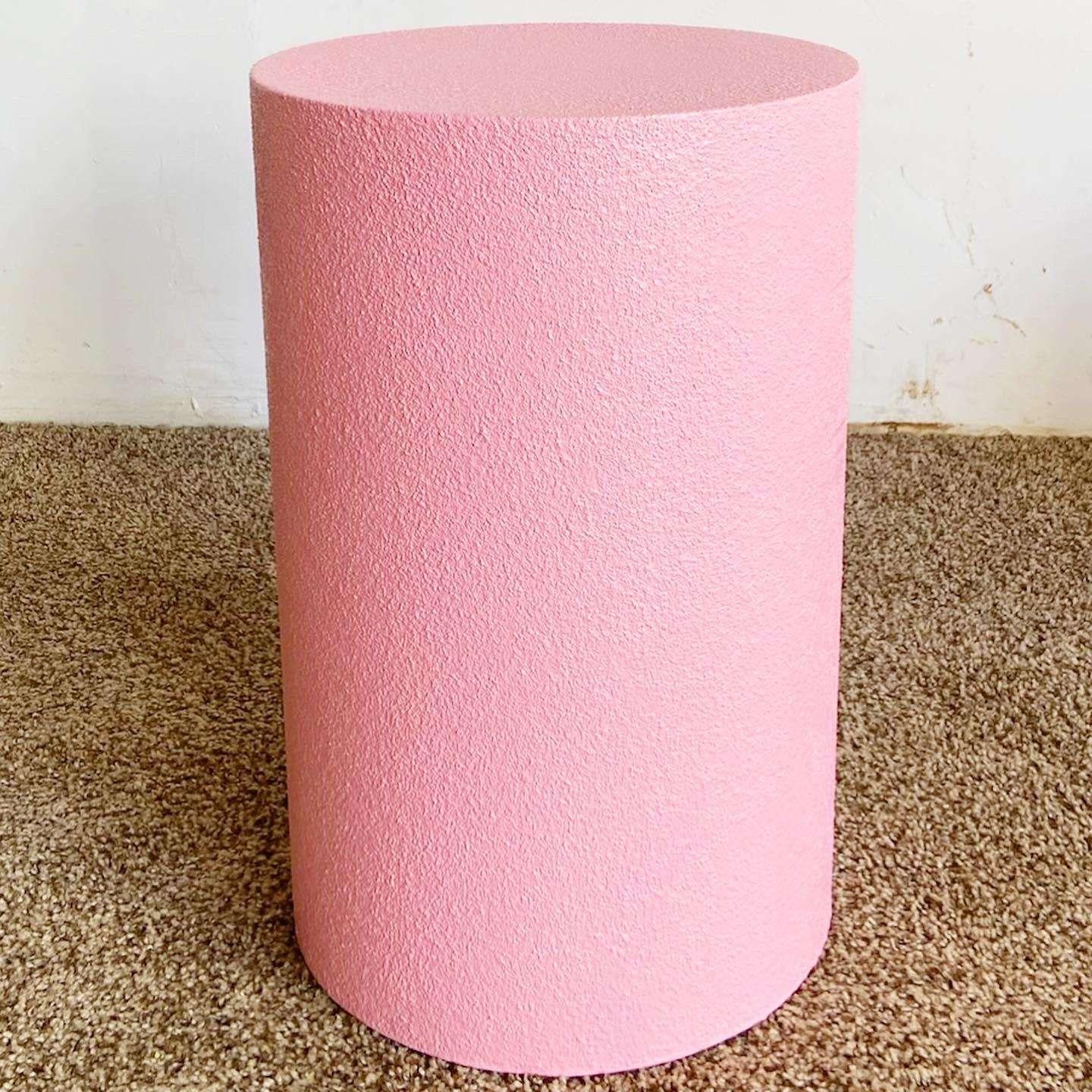 Late 20th Century Postmodern Pink Textured Finish Cylindrical Pedestals - a Pair For Sale