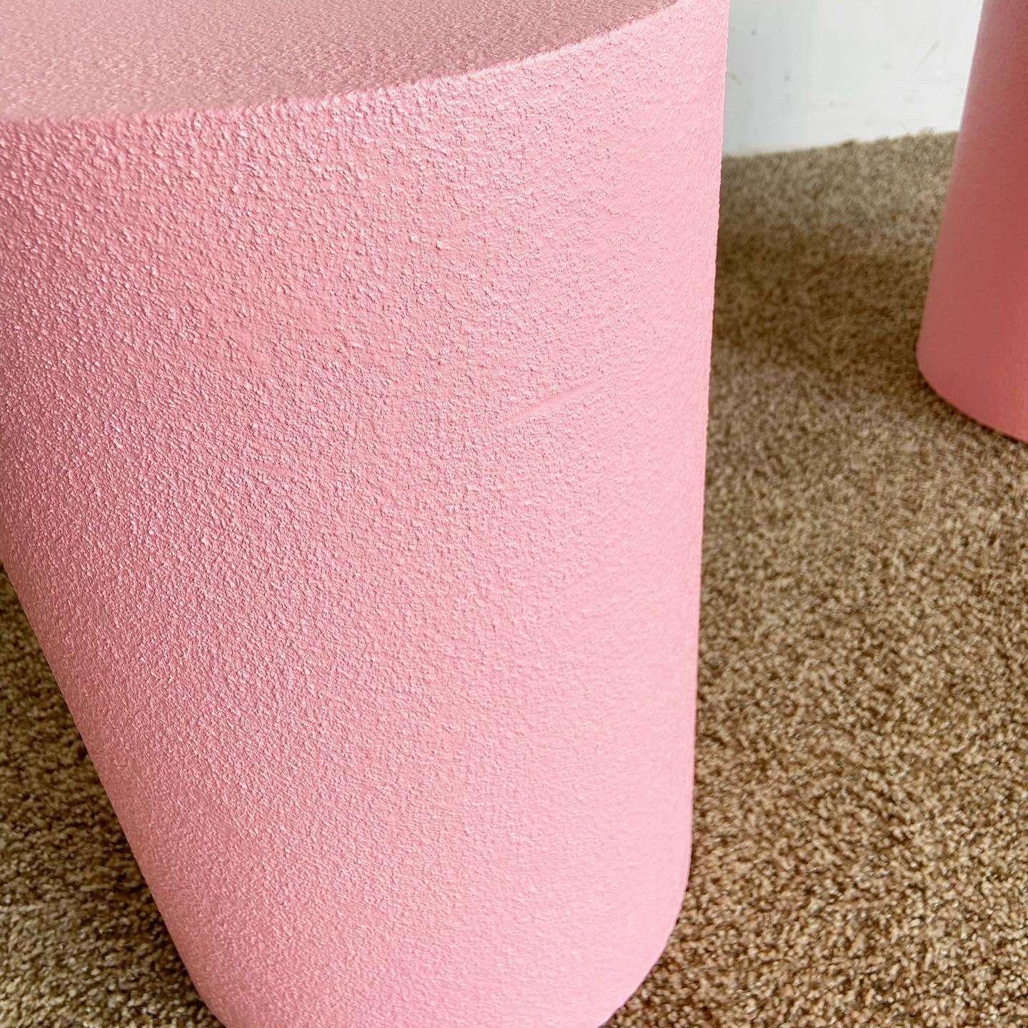 Postmodern Pink Textured Finish Cylindrical Pedestals - a Pair For Sale 1