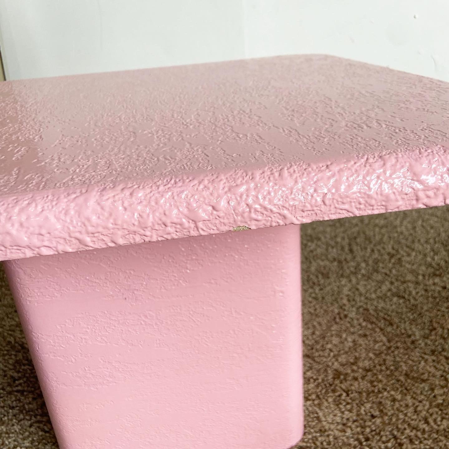 Wood Postmodern Pink Textured Nesting Square Mushroom Tables – Set of 3