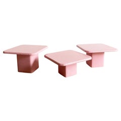 Postmodern Pink Textured Nesting Square Mushroom Tables – Set of 3