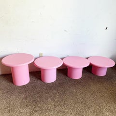 Postmodern Pink Textures Circular Mushroom Nesting Tables - Set of 4