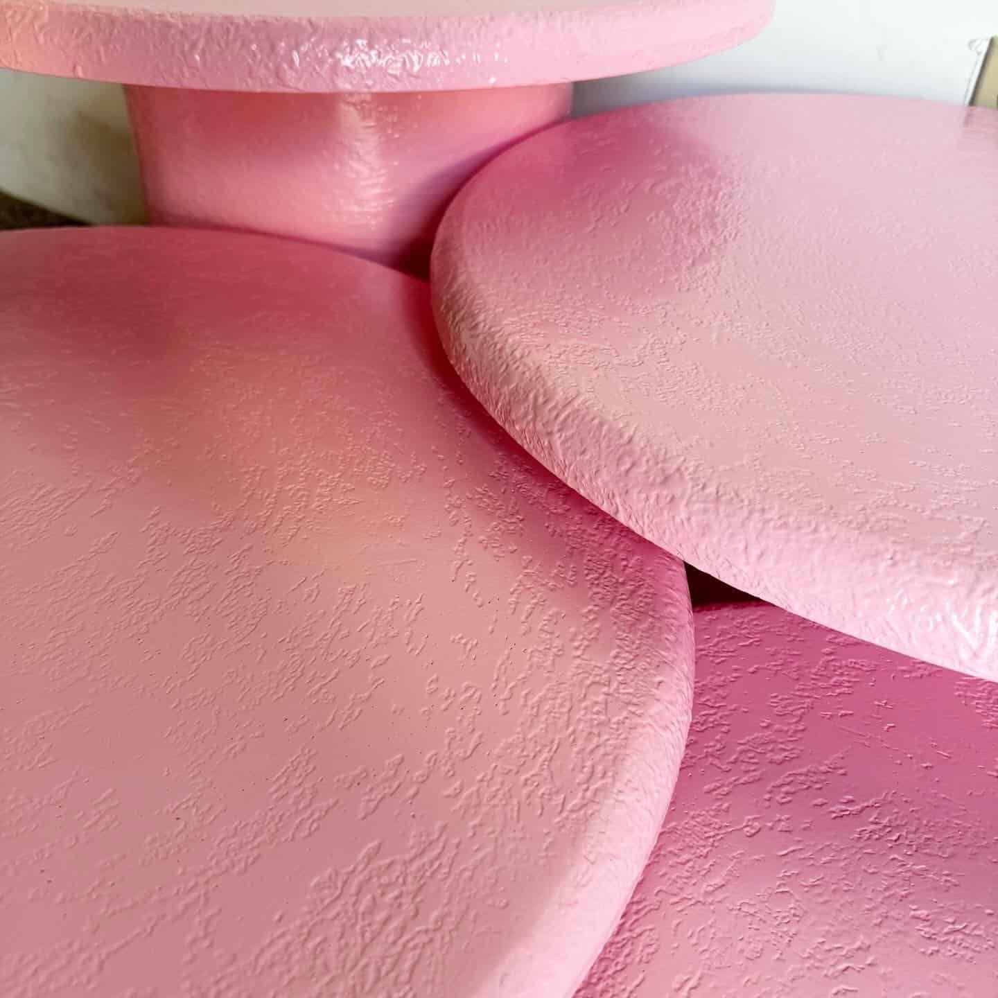 Wood Postmodern Pink Textures Circular Mushroom Nesting Tables - Set of 4 For Sale