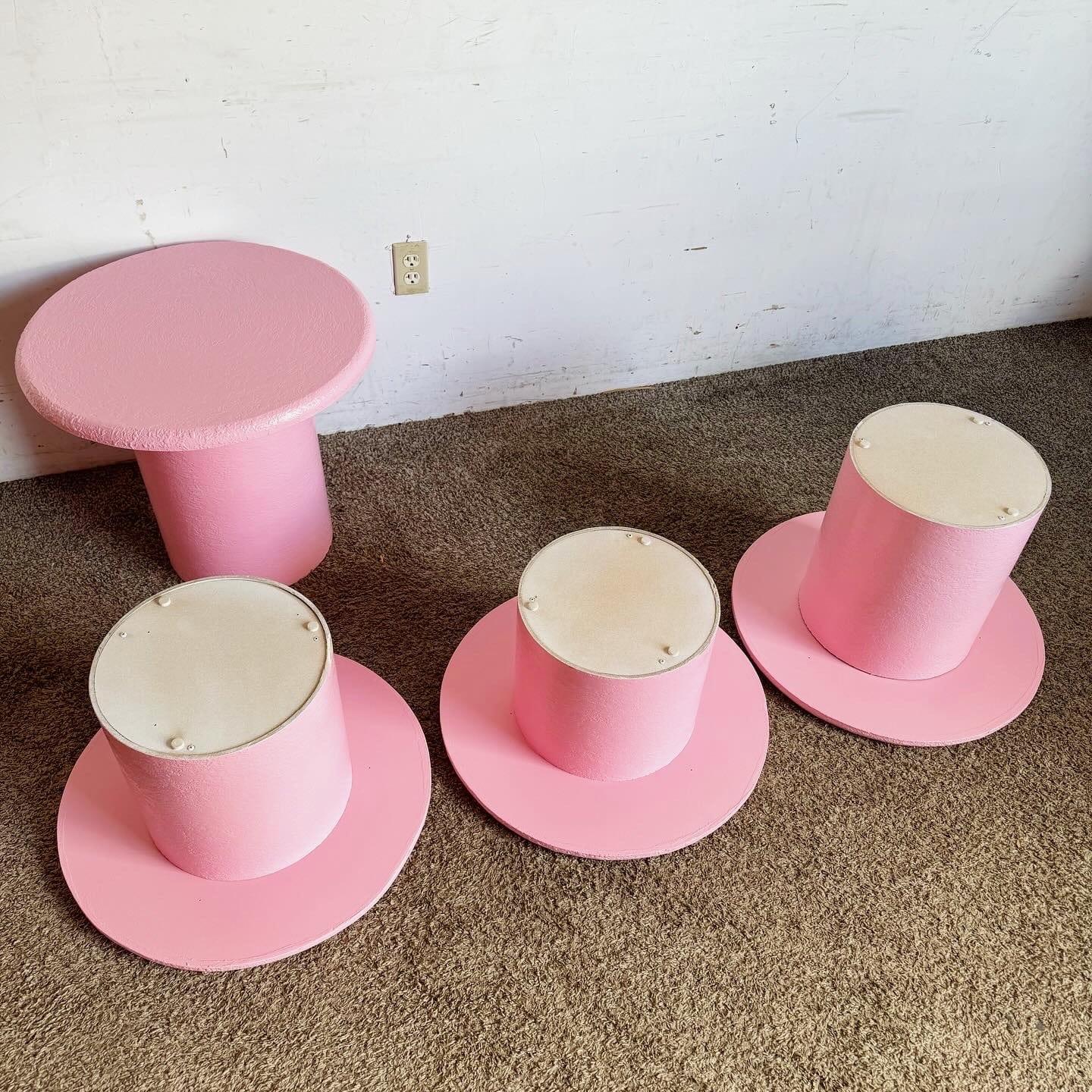 Postmodern Pink Textures Circular Mushroom Nesting Tables - Set of 4 For Sale 1